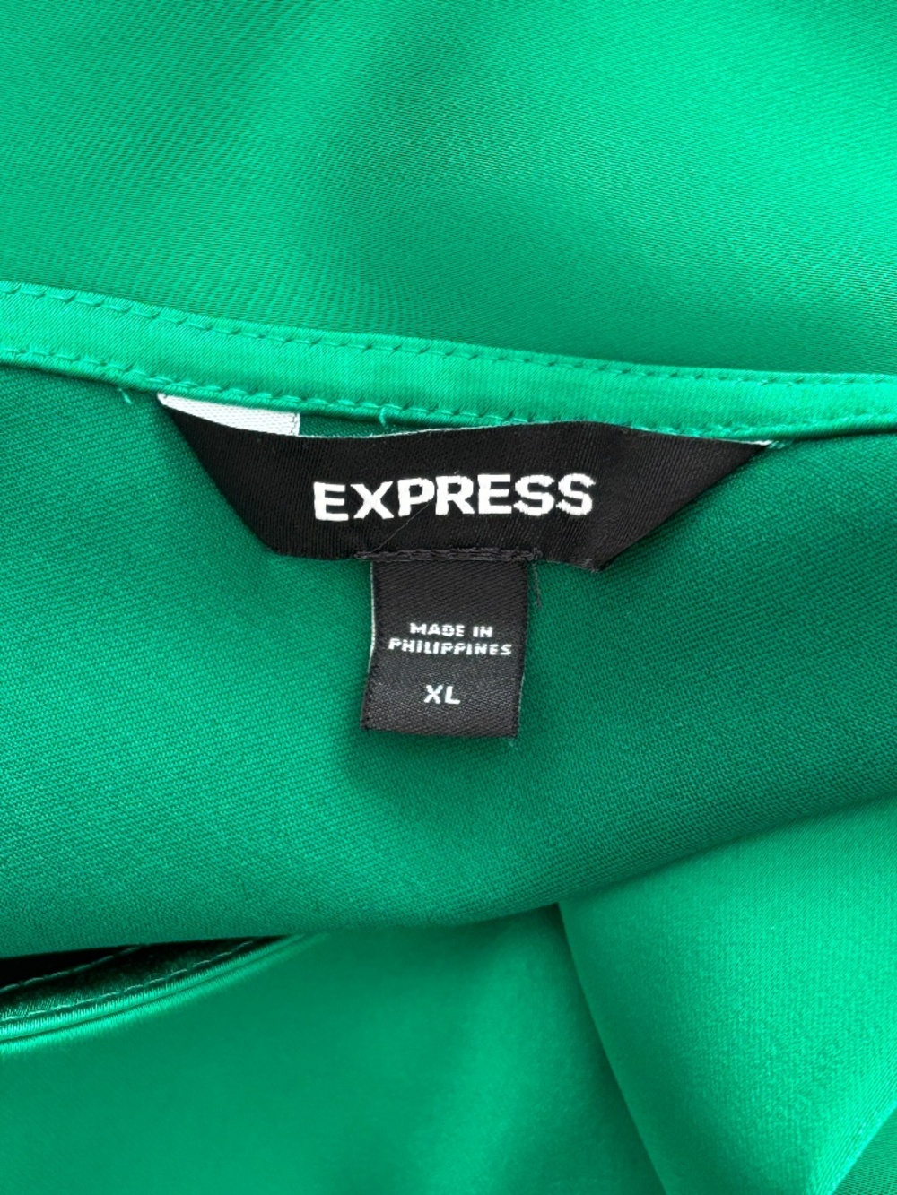 Express One-Shoulder Green Satin Blouse - Picture 9 of 10